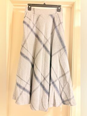 YSHY Women's Wool Blend A-Line Plaid Midi Skirt in Light Gray